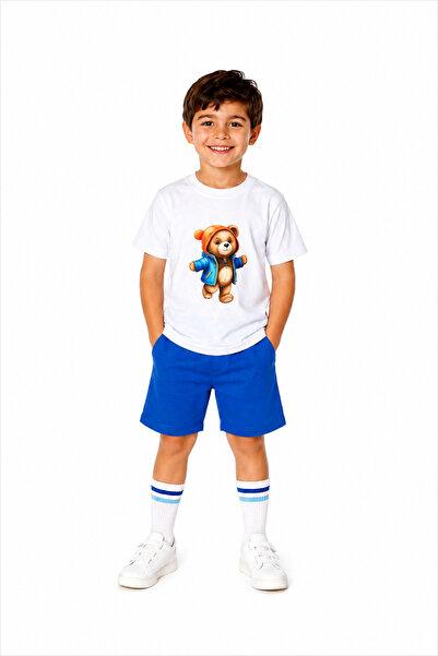 AYQAANDCO Erkek Çocuk Şort Pijama Takımı Ayıcık Desenli