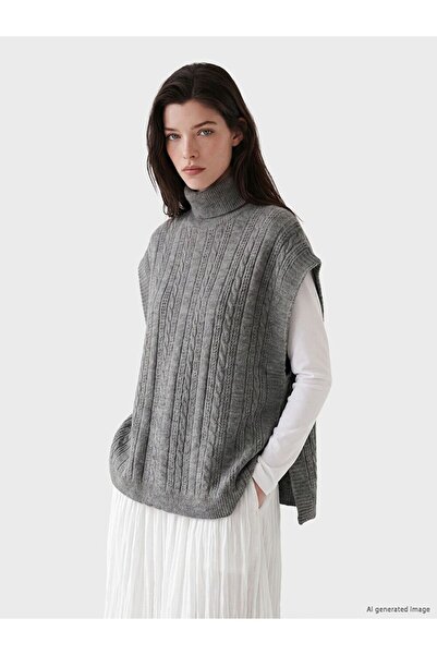 LC Waikiki Lcw Comfort Anthracite Turtleneck Patterned Women's Knitwear Sweater