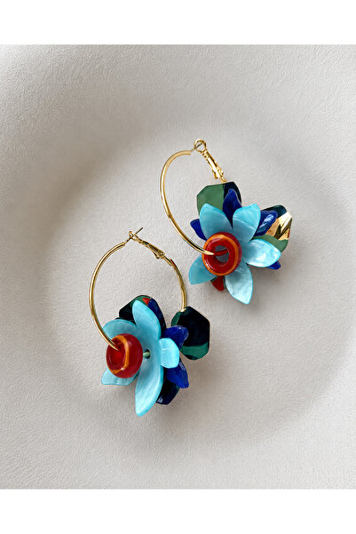 ADELYA CONCEPT Mng Model Flower Figured Gold Hoop Earrings Colorful