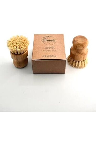 Yıldızan Nry Shop 2-Pack Small Dish Brush, Ergonomic Bamboo Handle, Sisal Fib...
