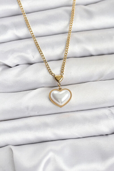 Marsilyan 316L Steel Chain Gold Color Curved Heart Model Women's Necklace Elk...