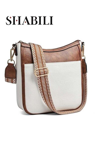 SHABILI Women Shoulder Bag PU Large-Capacity Multi-Pocket Contrast Stitching ...