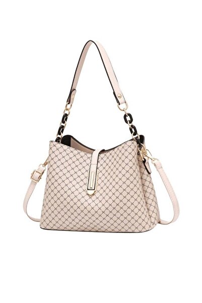 ROAISS PU Leather Handbag Large Capacity Shoulder Bag for Women Beige