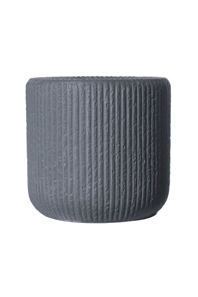 SUPERGREENS Γλάστρα Πήλινη Στρογγυλή "Stripe" Γκρι Σκούρο L 42x42x40 εκ.