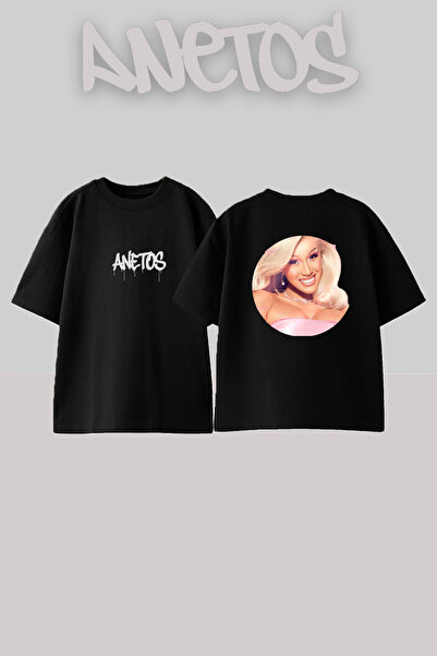 Anetos Cardi B_37 Design Printed Unisex Oversize Fit Black Tshirt
