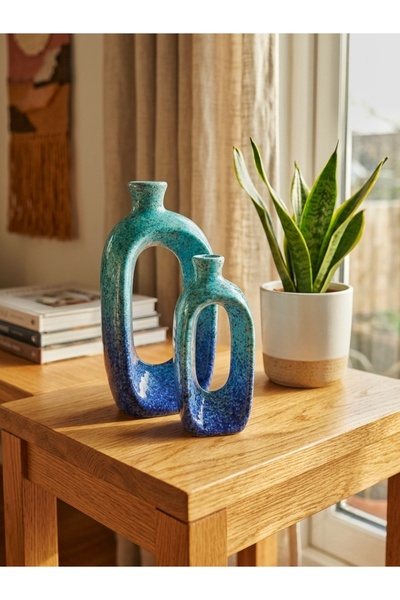 ŞahdarÇini El Yapımı Modern Çini 2'li Vazo Seti (25 cm / 18 cm)
