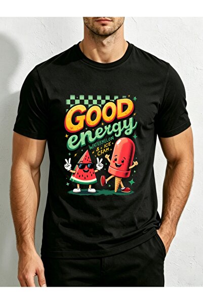 23 nisan Retro Vintage Style, Men'S T-Shirt, Good Energy Watermelon Ice Cream...