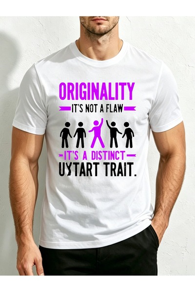 1001 Line Originality Is Not Flaw, But a Unique Trait Men'S Round Neck T-Shir...