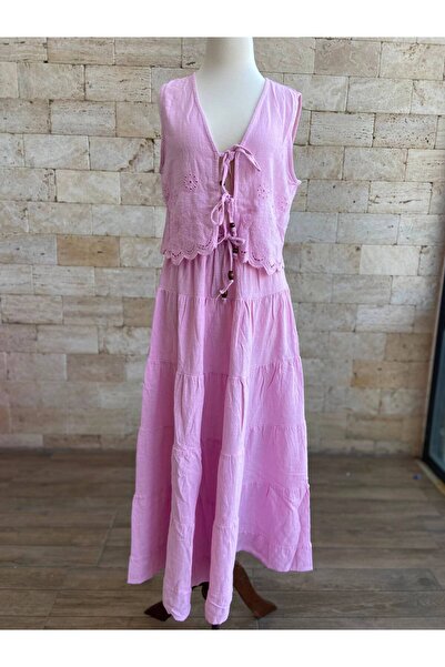 ESQ Linen Layered Skirt and Vest Set
