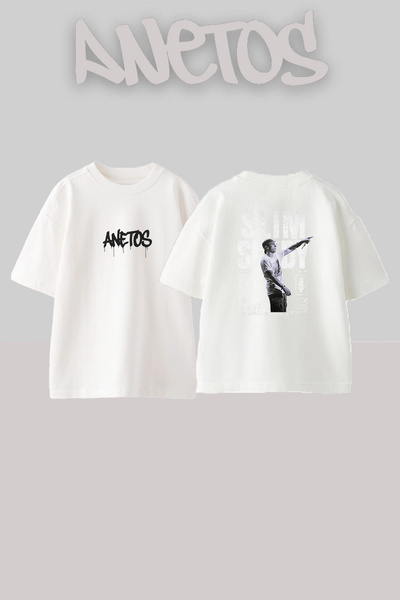 Anetos Eminem_57 Λευκό μπλουζάκι με στάμπα σχεδίου Unisex Oversize