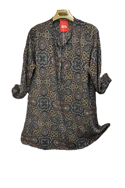 elma abone Plus Size Viscose Patterned Lace-Up Tunic