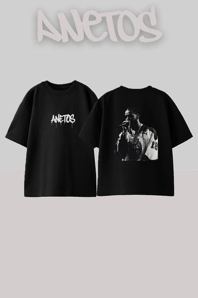 Anetos Μαύρο μπλουζάκι Drake Rapper_4 με τυπωμένο σχέδιο Unisex Oversize