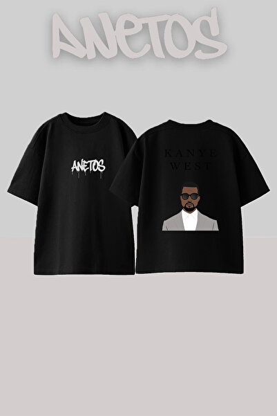 Anetos Kanye West_58 Design Printed Unisex Oversize Black Tshirt