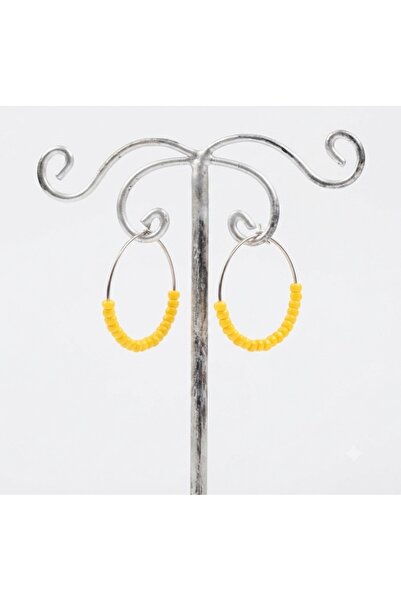 Sfenks. Handmade Yellow Sand Beaded Hoop Earrings |   Minimal, Lightweight, a...