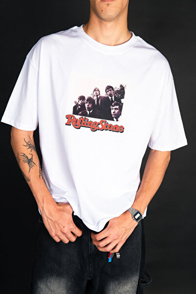 Sekizbiraltı Rolling Stones 1966 Vintage Concert Printed White Oversize Tshirt