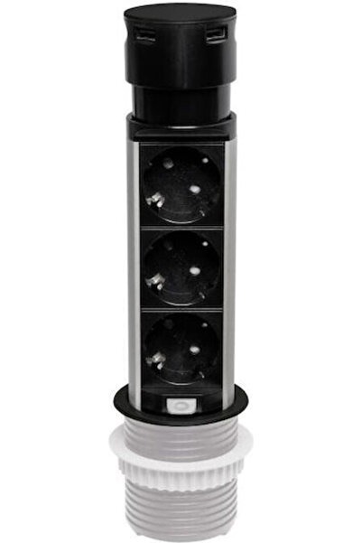 Plastrol Priză electrică încastrată pentru mobilier, 3 prize, 2 USB A, Schuko...