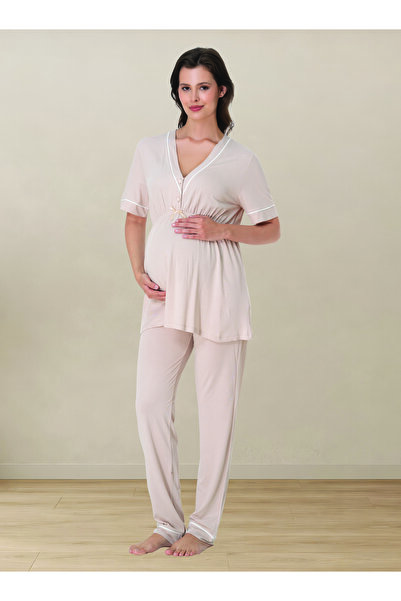 by İGP Short-Sleeved Maternity and Postpartum Detachable Waist Pajama Set wit...