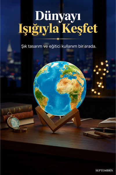 septembris TerraLux Standlı Işıklı Dünya Küre Masa Lambası | Dekoratif Eğitic...