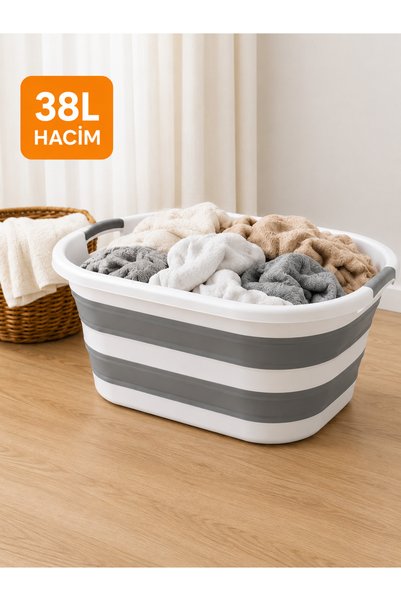 Genel Markalar 38 L Katlanabilir Çamaşır Sepeti Büyük Boy Katlanır Kirli Çamaşır Sepeti