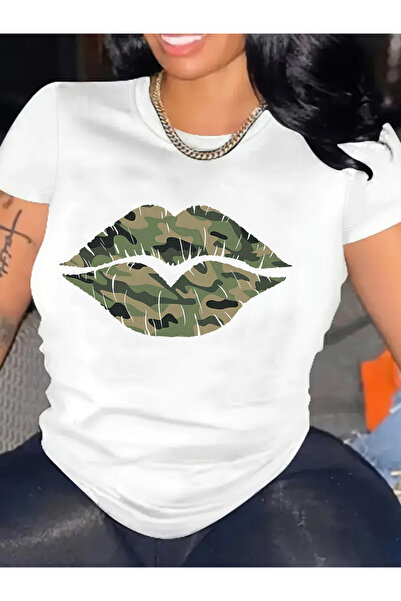 12 Teknoloji Bright Camouflage Lip Design T-Shirt - Comfortable Crew Neck, Sh...