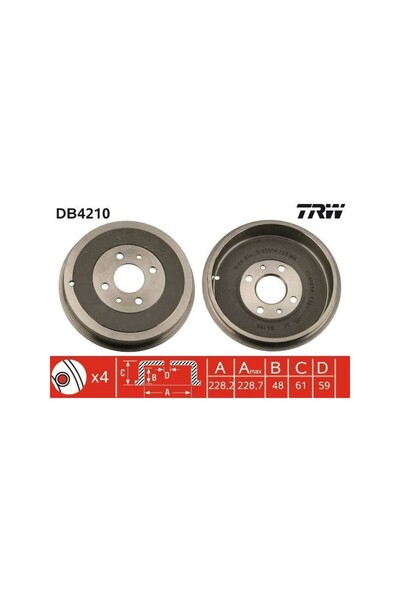 TRW DB4210 - Arka Fren Kampanası Fıat Albea 00 Doblo 01 Fıorıno 09 Lınea 09 M...