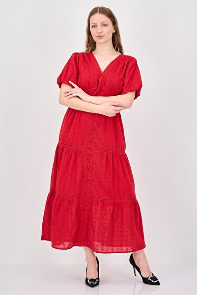 Epiphany Women Textured Midi Dress, Red