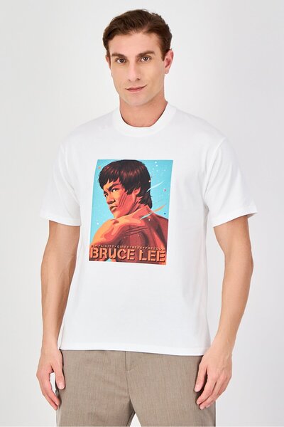 Bruce Lee Club Men Crew Neck Short Sleeve Graphic Print T-Shirt, White