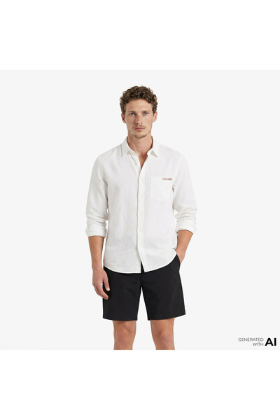 Calvin Klein Erkek Ls Sld Günlük Keten Beyaz Klasik Gömlek