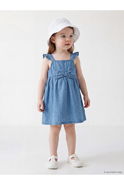 LC Waikiki Original Square Collar Bowknot Baby Girl Jean Dress