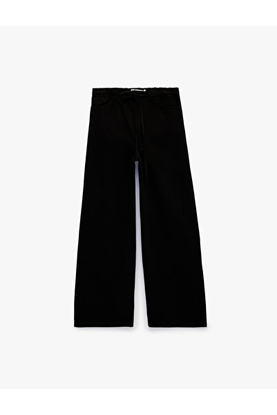 Koton Pamuklu Bol Kalıp Çıtçıt Düğmeli Beli Bağcıklı Denim Pantolon - Loose F...