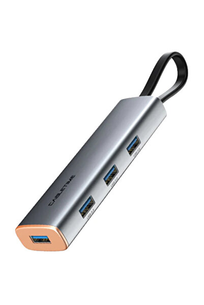 Cabletime USB hub CT-HUBP4, 4x θυρών, 5Gbps, USB-C σύνδεση, γκρι