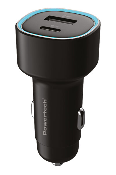 POWERTECH φορτιστής αυτοκινήτου PT-1539, USB & USB-C, 85W, μαύρος