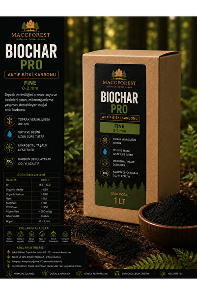 MaccForest Biochar PRO Fine 1 LT | Aktif Bitki Karbonu | Doğal Toprak Düzenle...