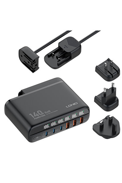 LDNIO σταθμός φόρτισης A6140C, 3x USB-C/3x USB, 140W, PD/QC, GaN, μαύρος