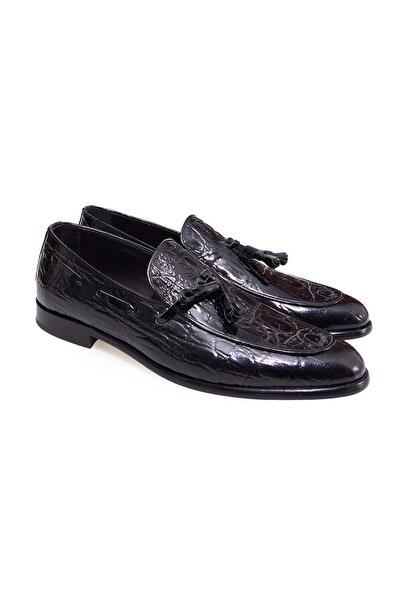FRANCO CALVANI Black Color Laceless Genuine Leather Men's Shoes