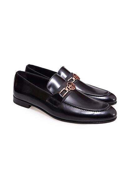 FRANCO CALVANI Black Color Laceless Genuine Leather Men's Shoes
