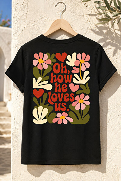 Spoyi Retro Love dizajnirana 100% pamučna polu-oversize crna majica