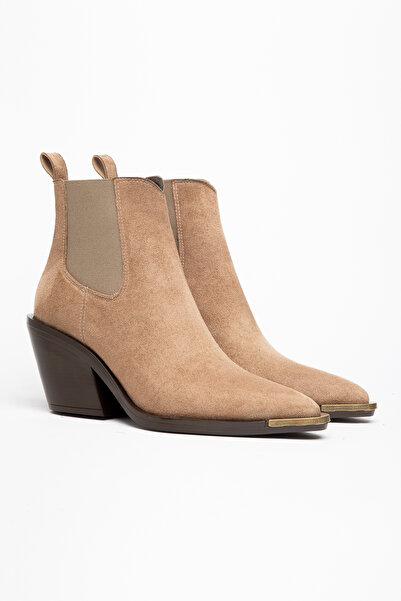 DENORA Mink Camel Matte Flat Elastic Metal Toe Western Cowboy Short Ankle Boots