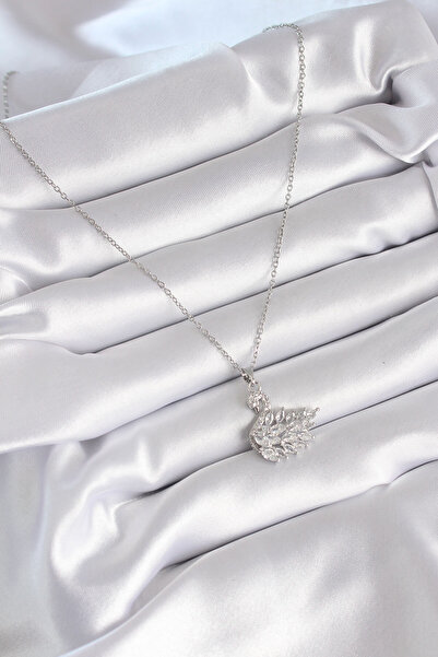 BSRE Silver Color Zircon Stone Swan Figured Women's Necklace (316L Steel)