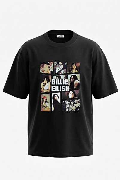 Anetos Billie Eilish_95 Design Printed Unisex Oversize Black Tshirt