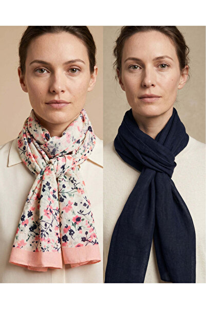 REDTAG Women Navy And Pink Printed Scarf Set Pack of 2