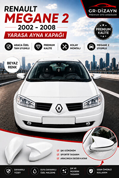 GR-Dizayn RENAULT MEGANE 2 SEDAN ARACA ÖZEL BOYALI YARASA AYNA KAPAĞI A+ (BEYAZ)