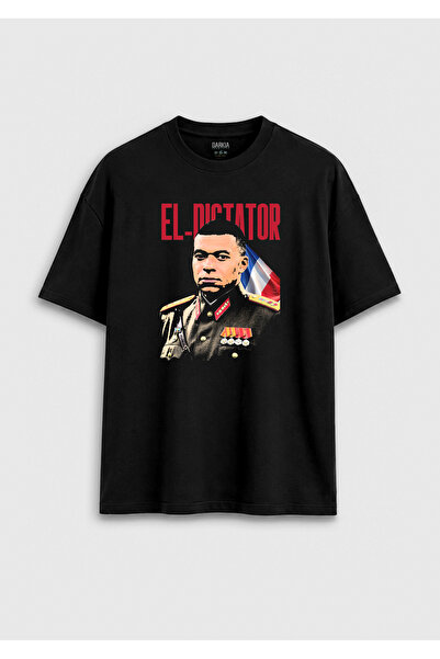 Darkia Kylian Mbappe Dictator Design Printed Relaxed Fit Unisex Black T-Shirt