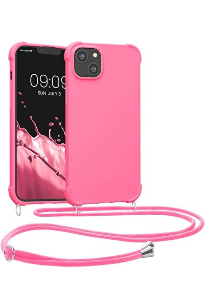 KWmobile Matte Θήκη Σιλικόνης με Λουράκι Λαιμού Apple iPhone 14 Plus - Neon Pink