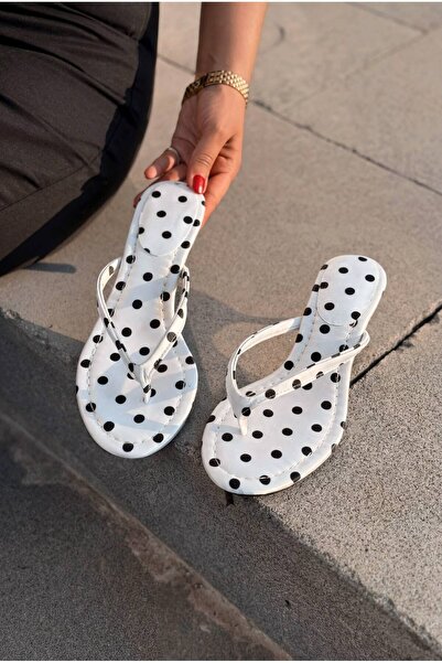 I Love Shoes Arlene White Polka Dot Satin Women's Heeled Flip Flops