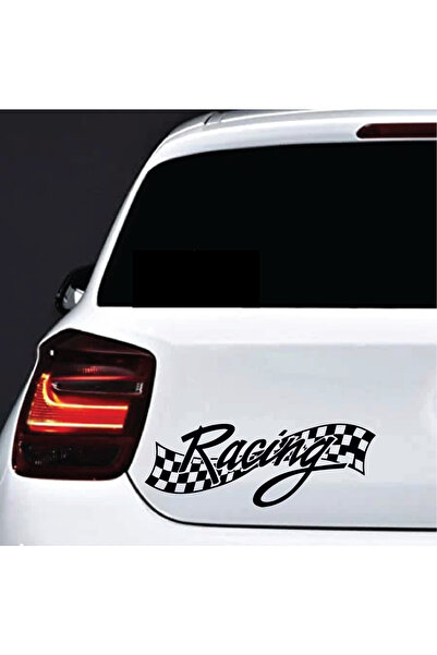 Amo-Stickers Sticker auto Racing Flag 30cm Argintiu
