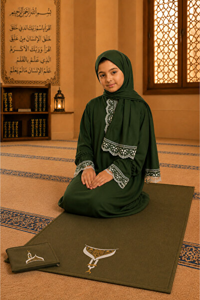Defkay Kız Çocuk Yazlık Kumaş İbadet Seti (Namaz elbisesi -Seccade )
