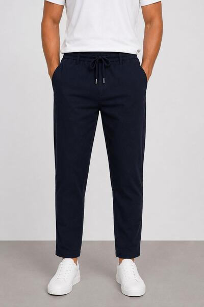 CLASSİCS MEN Ανδρικό λινό παντελόνι jogger casual με δέσιμο στη μέση 7734