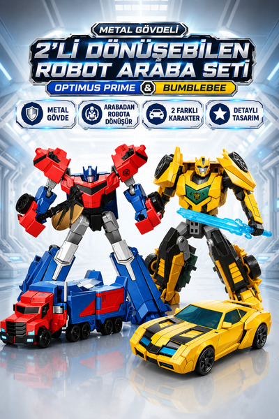 TRENDZONE Transformers Bumblebee ve Optimus Prime Dönüşebilen Robot Araba 2'l...