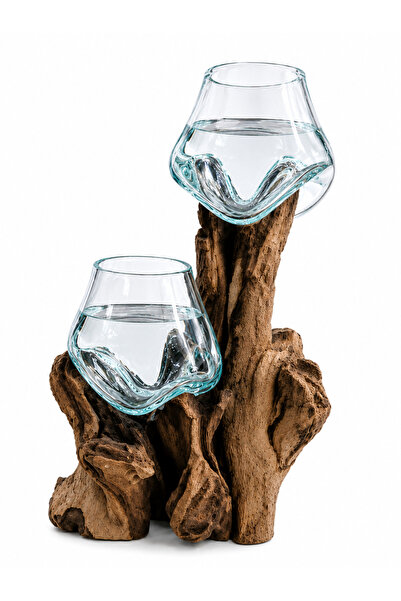 Generic Glass Vase Double Layer Glass Fish Tank with Natural Wood Base - Luxu...
